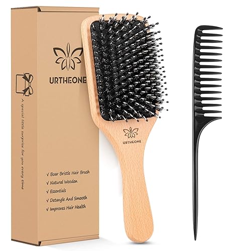 Hair Brush Boar Bristle Hairbrush for Thick Curly Thin Long Short Wet or Dry Hair Adds Shine and Makes Hair Smooth, Best Paddle Hair Brush for Men Beauty & Personal Care URTHEONE