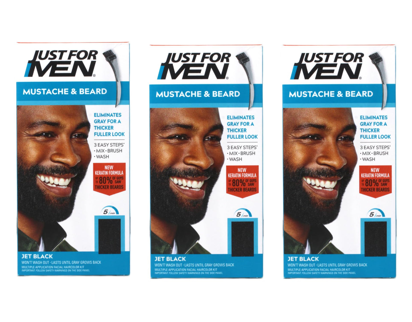 Just for Men Brush-In Color Gel for Mustache, Beard & Sideburns, Jet Black, M-60, 1 kit, (Pack of 3) Beauty & Personal Care Just for Men
