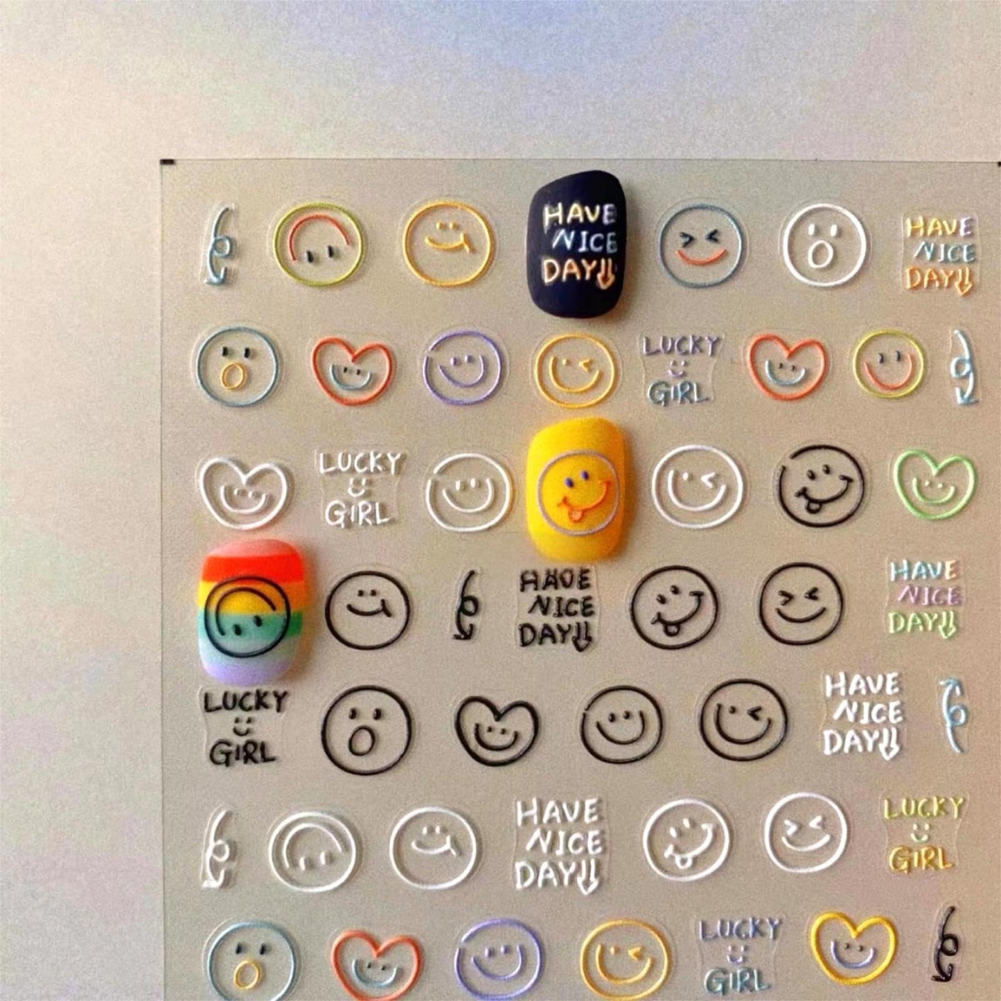 Dedyel Smile Nail Art Stickers 5D Embossed Cute Smile Face Kawaii Self-Adhesive Nail Stickers for Women Girls Kids Nail Art Decoration Beauty & Personal Care Dedyel