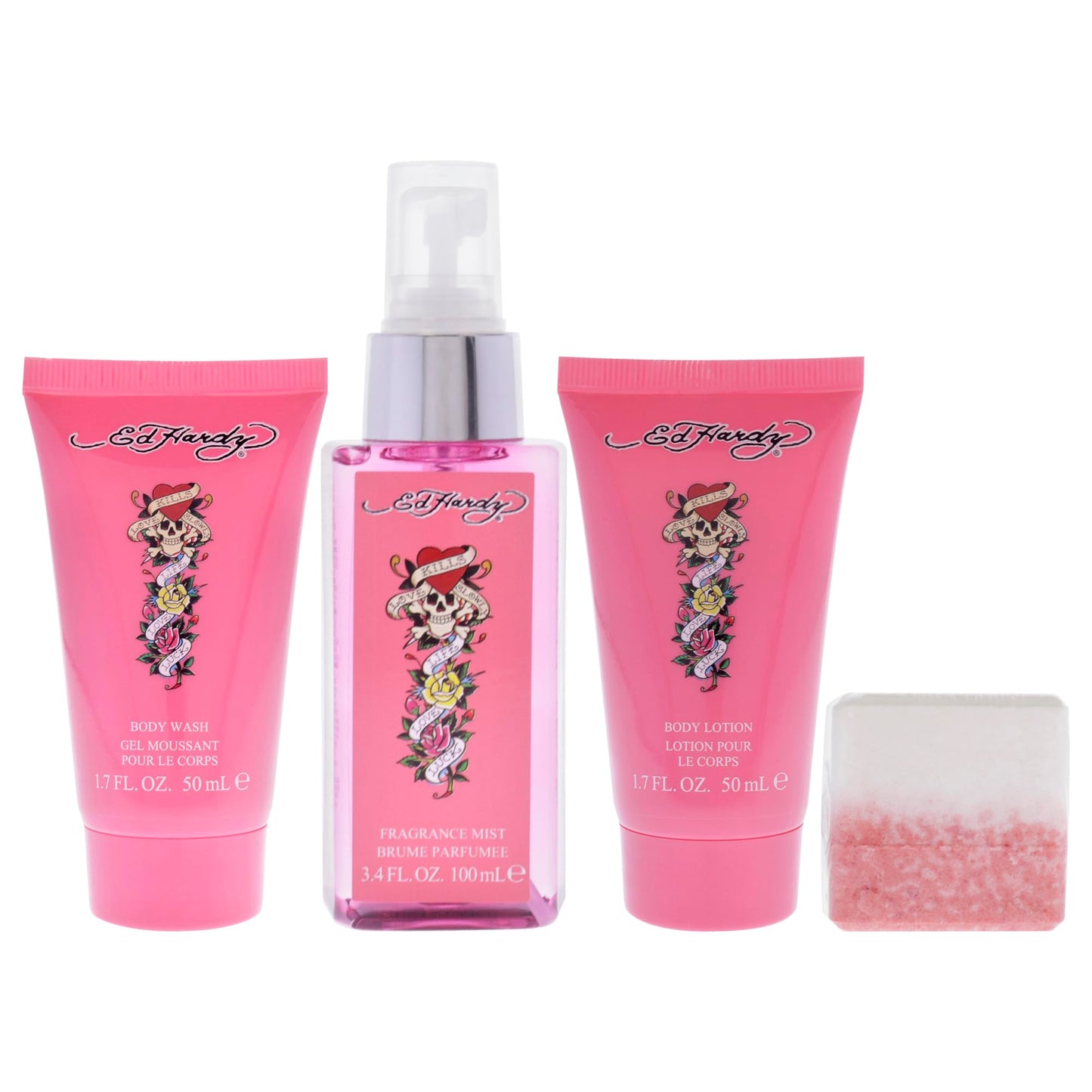 Ed Hardy 4 Pieces Gift Set for Women, (3.4 Ounce Body Mist + 1.7 Ounce Body Lotion + 1.7 Ounce Body Wash + 2.65 Ounce Shower Steamer) Beauty & Personal Care ED HARDY