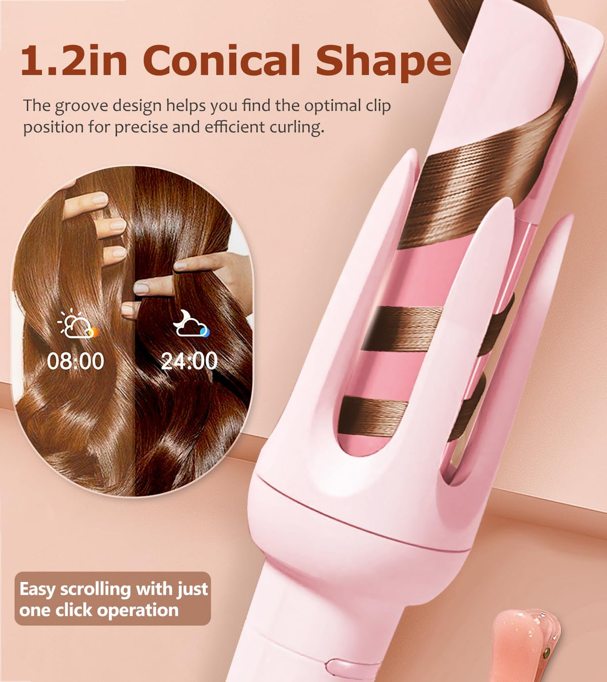Auto Hair Curler, Automatic Curling Iron with 4 Temperature & 3 Timer, Automatic Shut-Off, Anti-Scald, Anti-Tangle Rotating Curling Wand for Hair