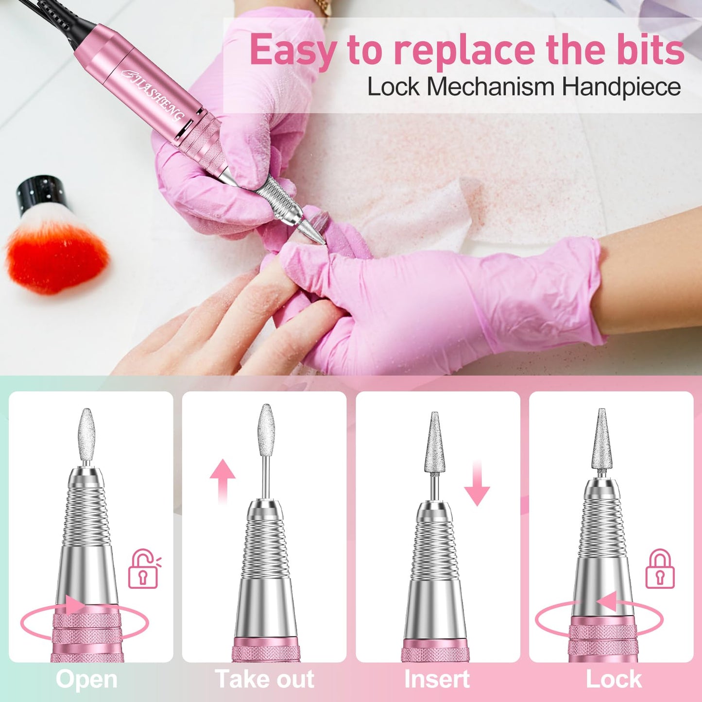 Jiasheng Electric Nail Drill, 30000rpm Professional Nail Drill Machine, Compact Electrical Nail File Kit for Acrylic Gel Nails Efile Drill Beauty & Personal Care JIASHENG