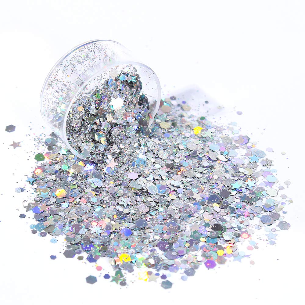Estanoite 24 Color Sequins & Fine Glitter Mix - Holographic Glitter Flakes for Face, Body, Eye, Hair & Nail Art Beauty & Personal Care Estanoite