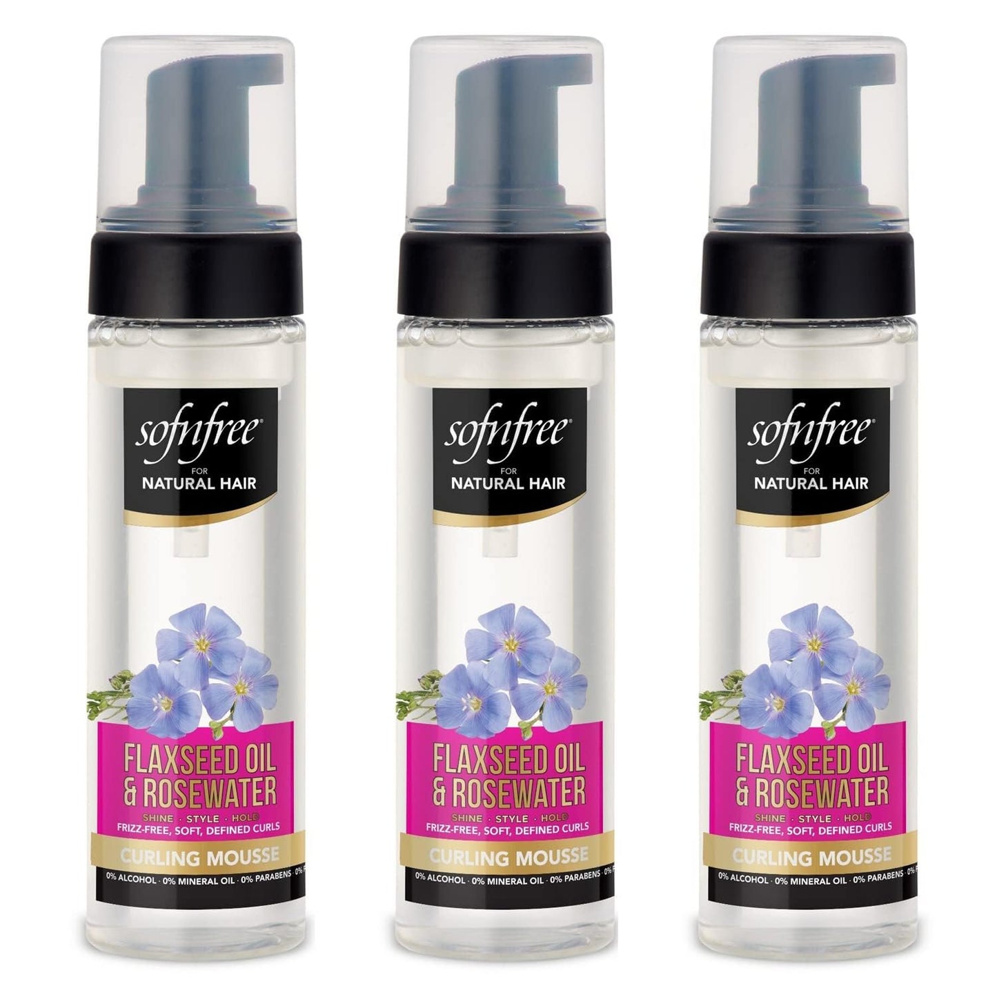 Sofn’free for Natural Hair Curling Mousse with Flaxseed Oil and Rosewater for Defining Frizz Free Curls, Coils, Waves, and Braids - 6.76 oz, Pack of 3 Beauty & Personal Care SOF N' FREE