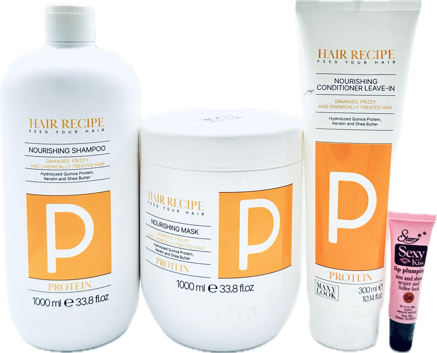 Maxy Look Protein Nourishing Shampoo 1000ml, Mask 1000ml & Leave in Conditioner 300ml for Damaged, Frizzy & Chemically Treated Hair - Free Starry Lip Beauty & Personal Care Maxy Look