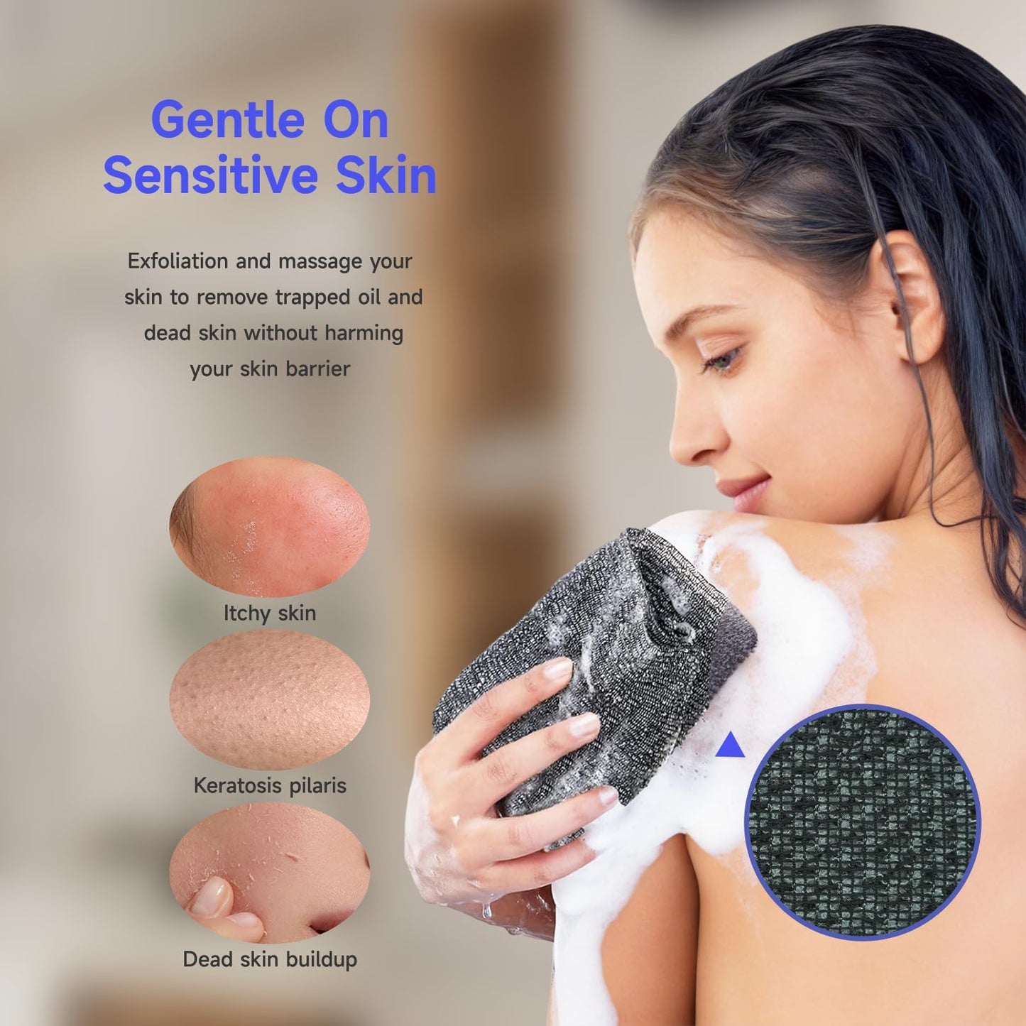 Exfoliating Shower Towel, Premium Scrub Wash Cloth for Body Face, Shower Towel for Smooth Skin, 2-in-1 Exfoliating Washcloth-Body Scrubber with 2 Beauty and Personal Care AWIL