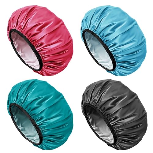 Aquior Shower Cap for Women Reusable, Extra Large Shower Cap for Men,Satin EVA Double Layer Waterproof Hair Cap For Long Hair, 4 Pieces Beauty & Personal Care Aquior