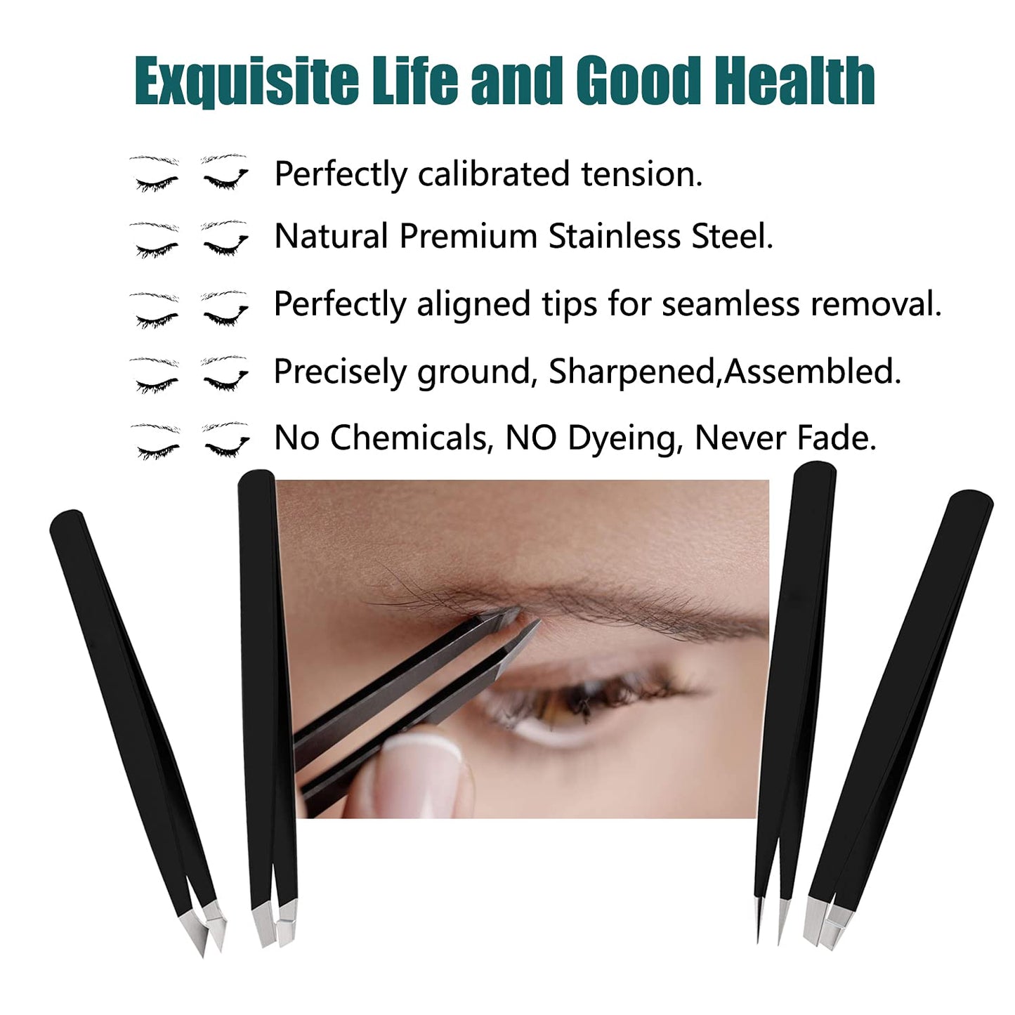 LUDOUPIER [4+1 Pieces] Tweezers Set with Travel Case, Great Precision Upgrade Professional Anti-rust Alloy Tweezers for Women & Men Multi-purpose as Beauty & Personal Care LUDOUPIER