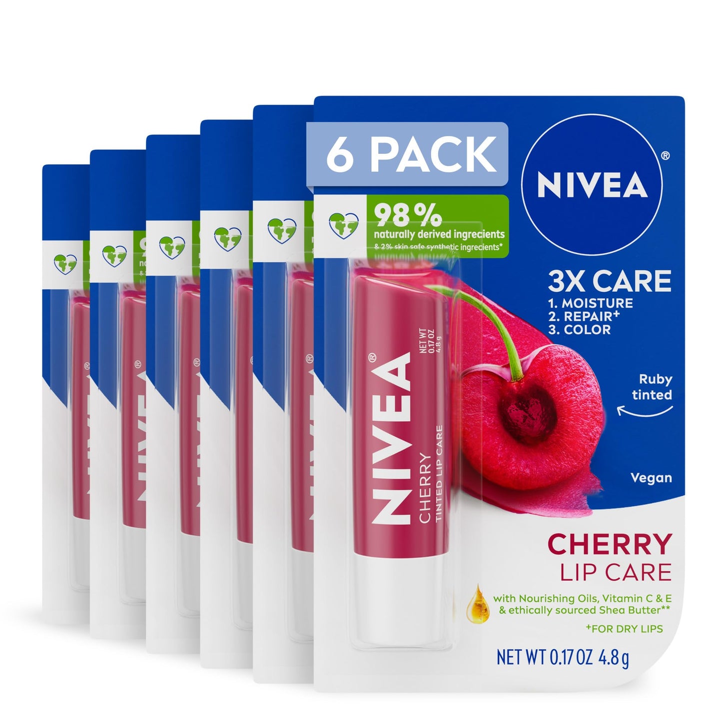 NIVEA Cherry Lip Care, Tinted Lip Balm with Shea Butter, Nourishing Oils and Vitamin C & E, 3-in-1 Moisture, Repair (for Dry Lips) and Color, 0.17 Oz Beauty & Personal Care NIVEA