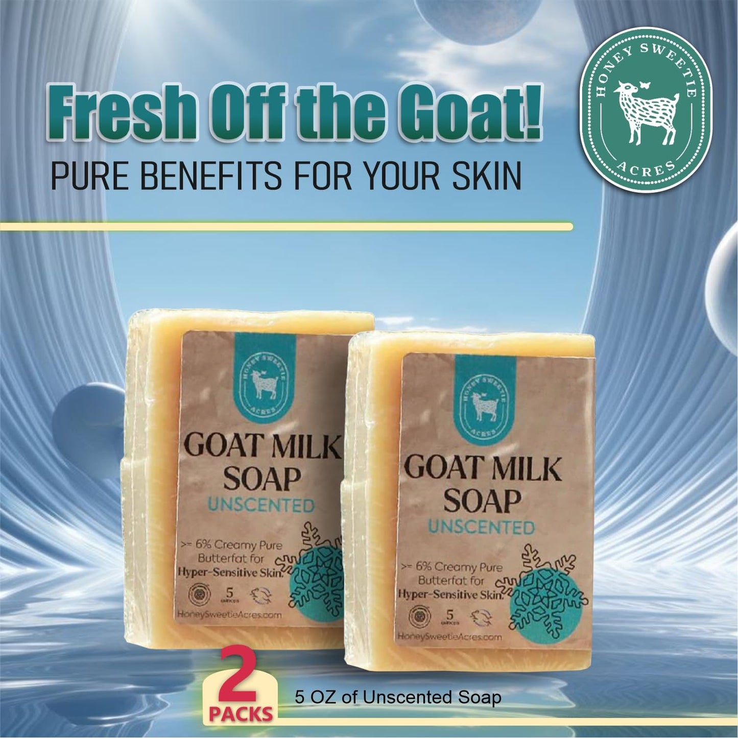 Honey Sweetie Acres 2-Pack Unscented Goat Milk Soap - Handmade 5 oz Bar, Made with Natural Ingredients, Moisturizing & Gentle, Made in the USA Beauty & Personal Care Honey Sweetie Acres
