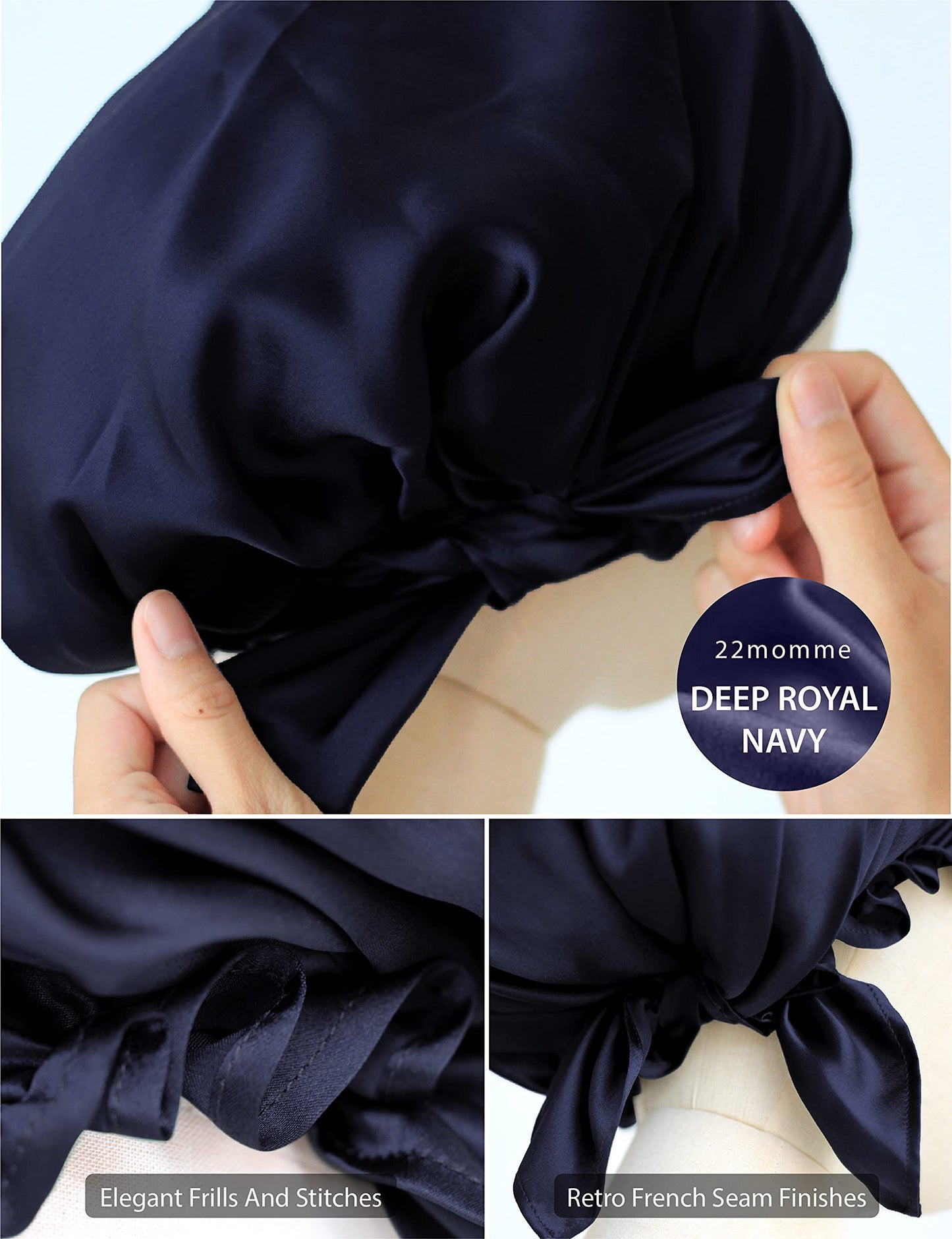 SissiLita Women's Silk Sleep Cap, Large Deep Royal Navy Hair Bonnet for Curly Hair, Moisture Wicking, Lightweight Beauty & Personal Care SissiLita