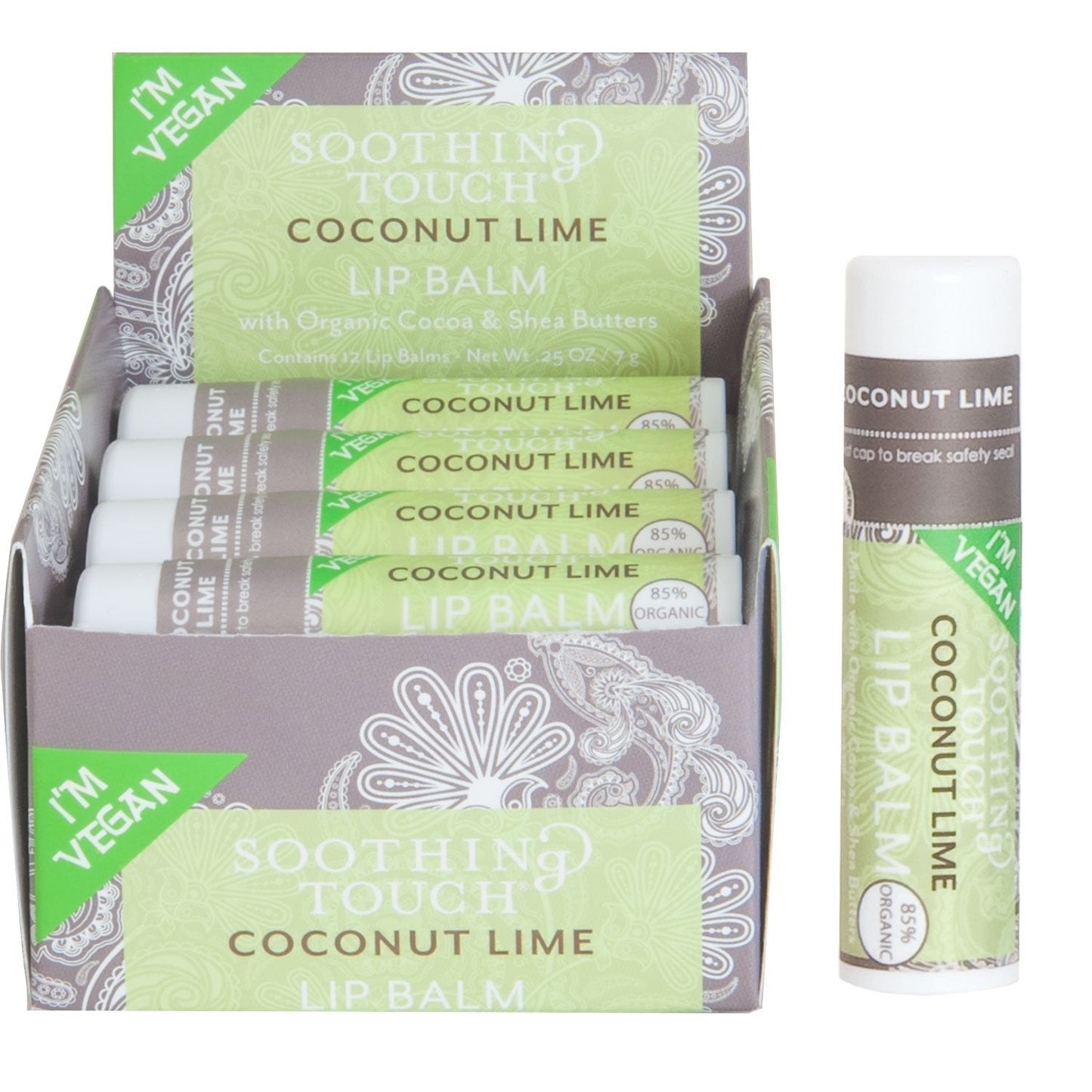 Soothing Touch Coconut Lime Vegan Lip Balm, .25 oz (85% Organic) (Case of 12) Beauty and Personal Care Soothing Touch
