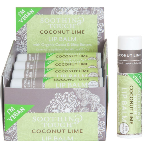 Soothing Touch Coconut Lime Vegan Lip Balm, .25 oz (85% Organic) (Case of 12) Beauty and Personal Care Soothing Touch