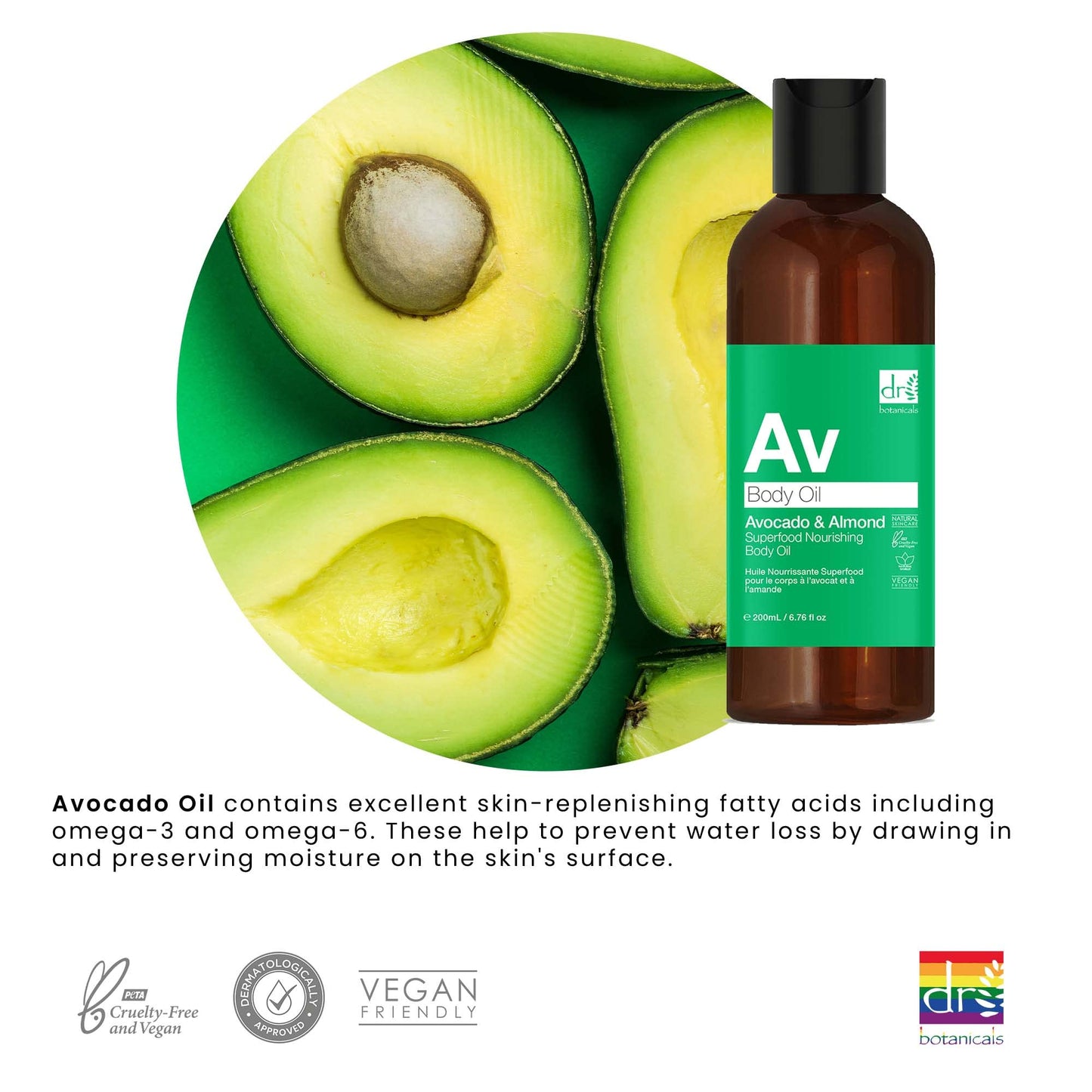 Dr Botanicals Avocado & Almond Superfood Nourishing Body Oil 6.76 Fl Oz/200ml Beauty & Personal Care Dr Botanicals