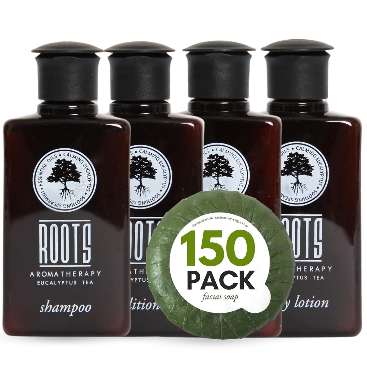 ROOTS AROMATHERAPY 150 Piece Airbnb Essentials for Hosts,Hotel Shampoo & Conditioner Supplies for Guests, Body Wash Lotion & Soap, Travel Size Beauty & Personal Care Roots Aromatherapy