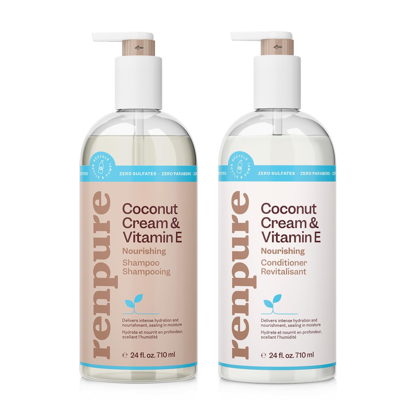 Renpure Coconut Cream & Vitamin E Nourishing Shampoo and Conditioner Set, 24oz Beauty & Personal Care RENPURE