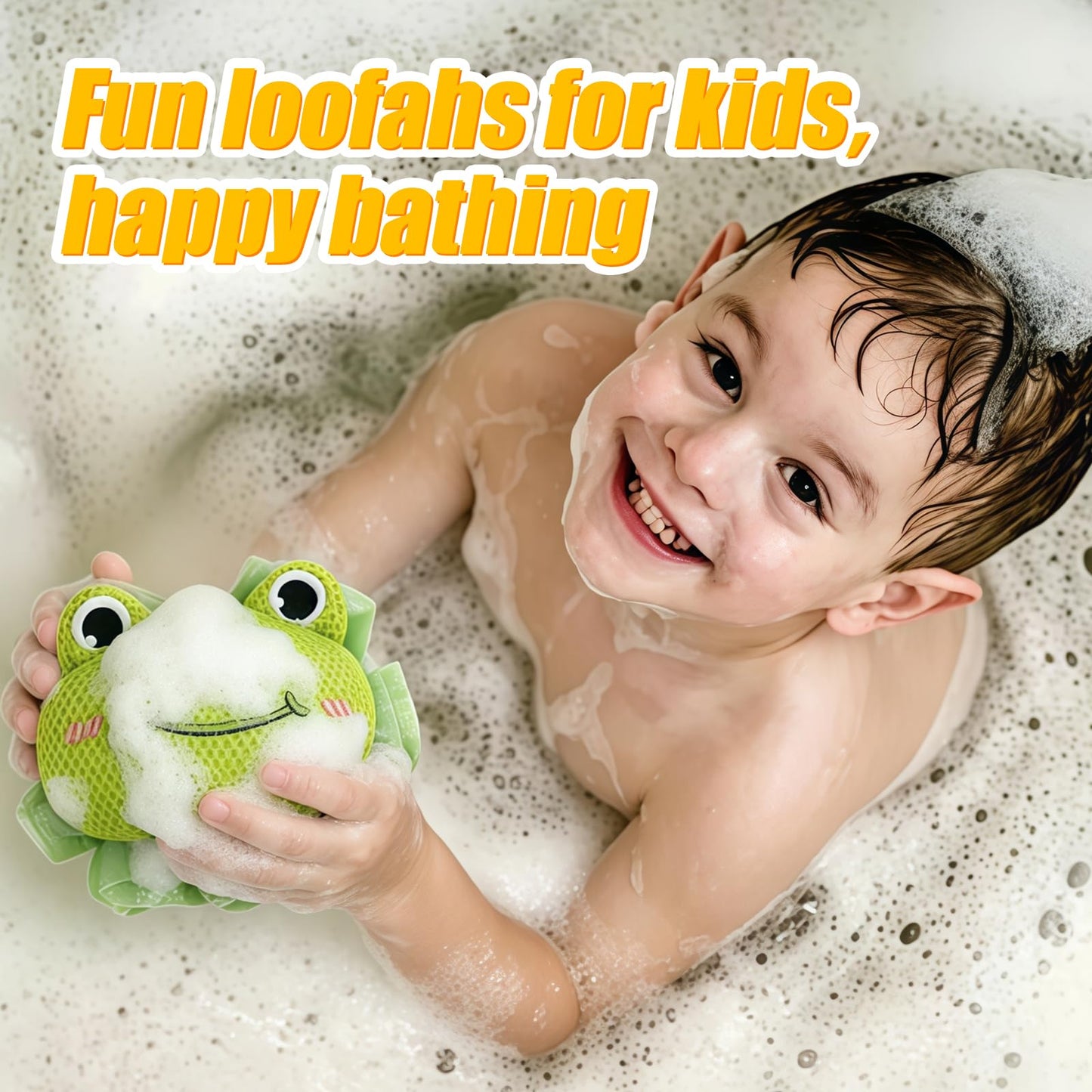 Kids Loofah, Cute Cartoon Animal Kids Bath Sponge with Hanging Rope, Soft Double Mesh for Rich Lather (Green Frog) Beauty and Personal Care Taolivingmart