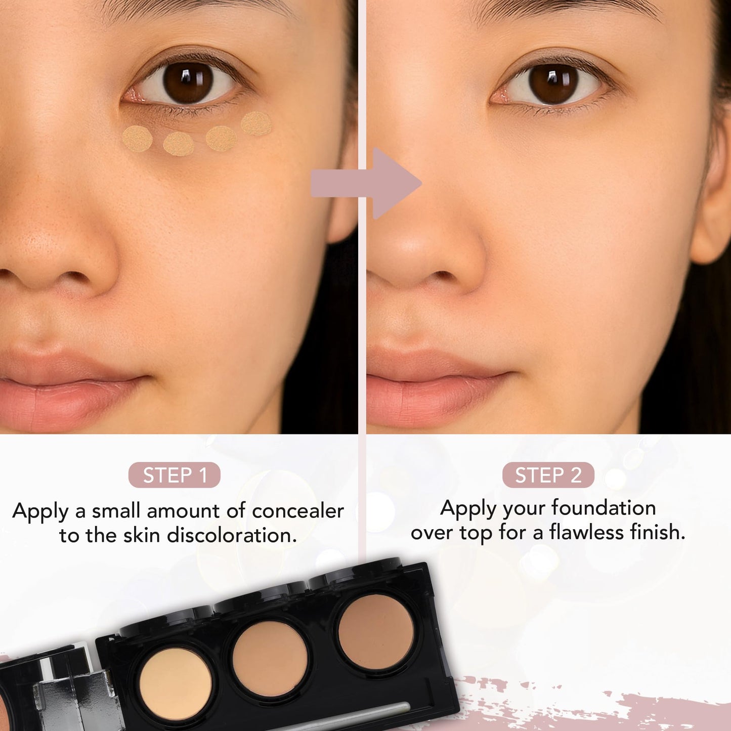 Full Coverage Concealer Palette, Waterproof Concealer Cream, 3 Colors + Brush, by Dermaflage Beauty & Personal Care Dermaflage
