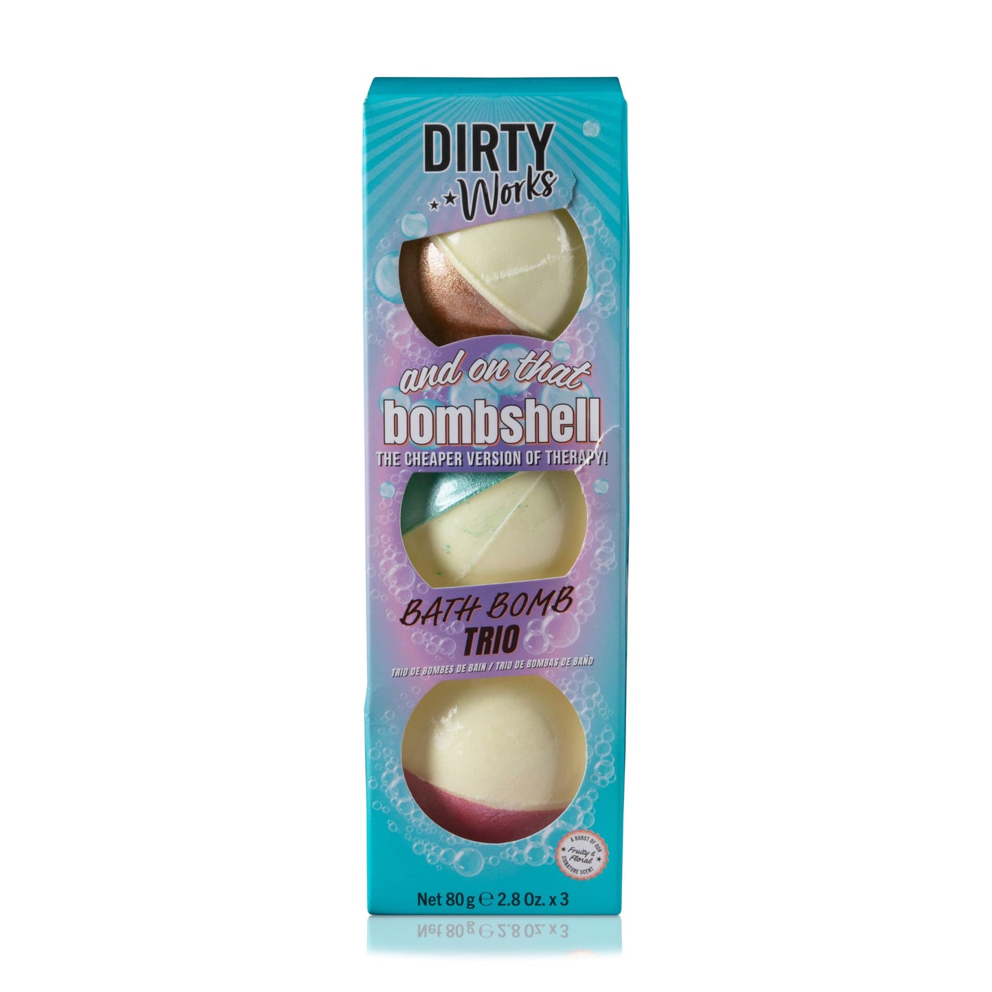 Dirty Works and On That Bombshell Bath Bomb Trio, 3 x 26g Glitter Bath Bomb Fizzers Beauty and Personal Care Dirty Works