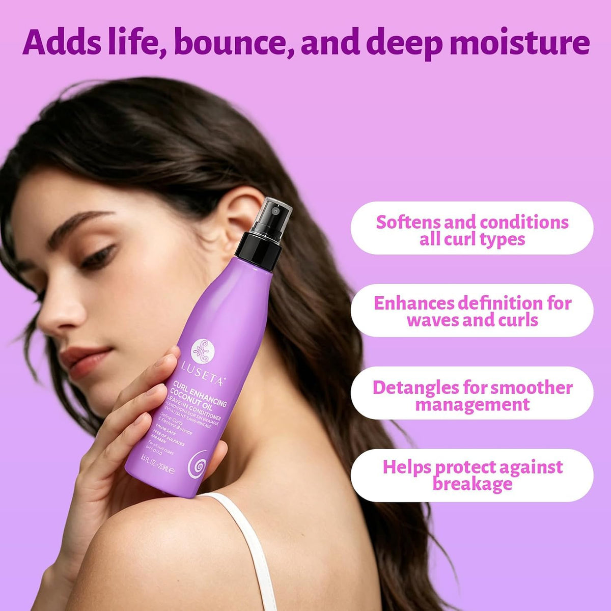 Luseta Curl Leave-In Spray with Coconut Oil?Frizz Control & Bounce, 8.5oz