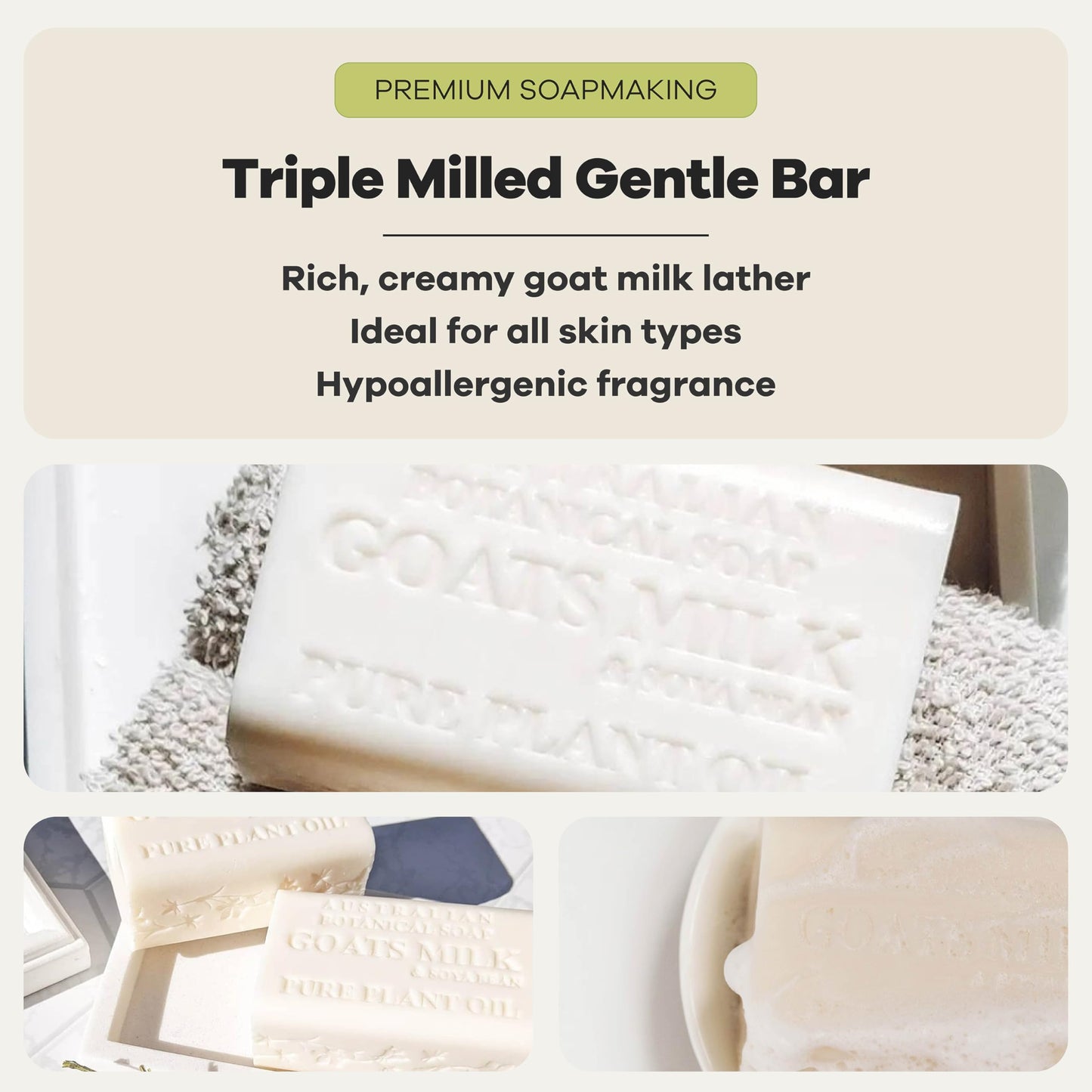Australian Botanical Soap 6.5 OZ Pack of 4, Goat Milk Soap Bars with Soya Bean Oil, Enriched with Organic Shea Butter, Suitable for All Skin Types Beauty & Personal Care Australian Botanical Soap