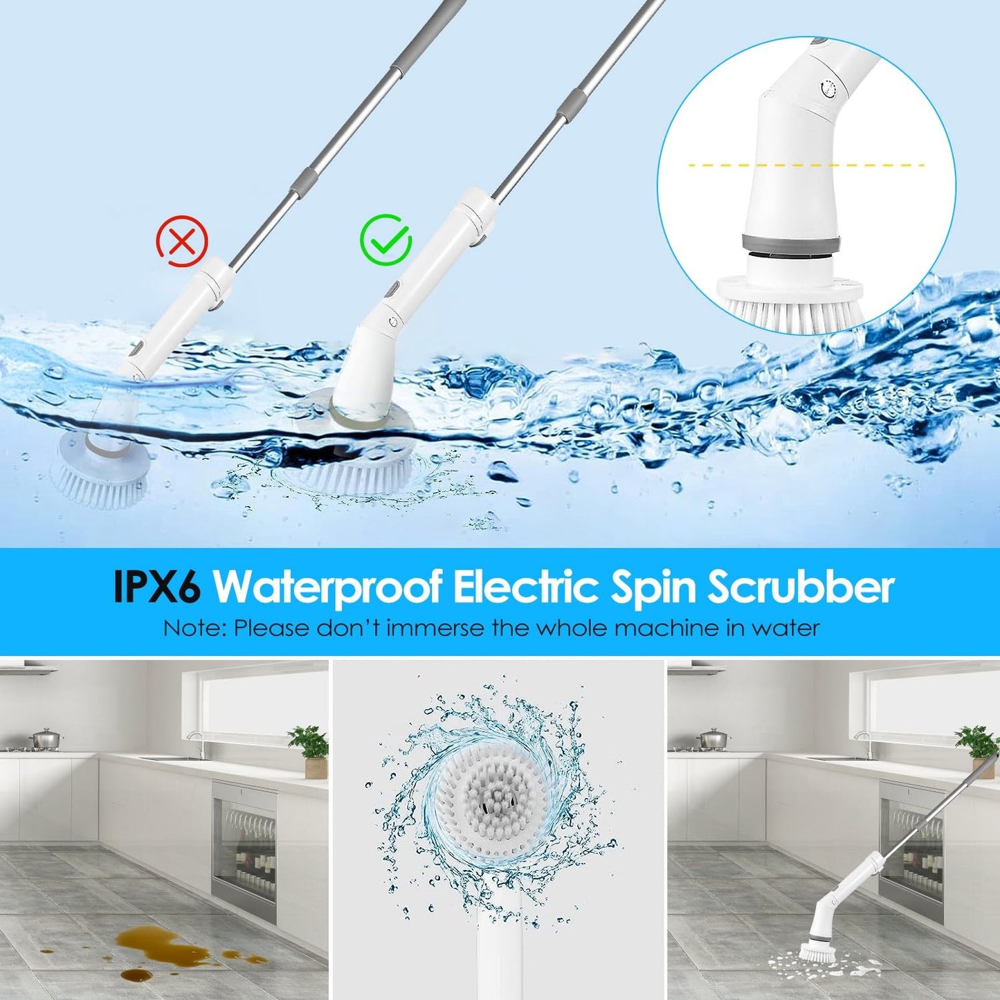 TeqHome Electric Spin Scrubber, Cordless Power Shower Cleaning Brush with 6 Replaceable Brush Heads, 2 Adjustable Speeds,Adjustable & Detachable Beauty and Personal Care TeqHome
