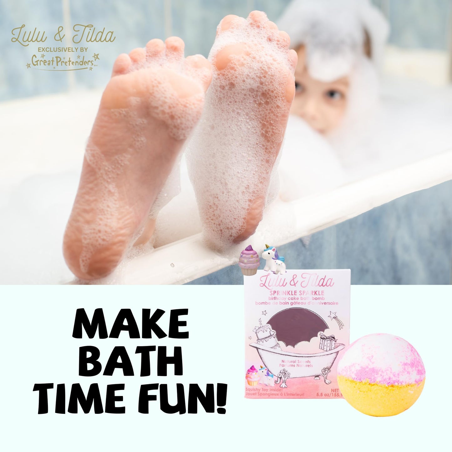 Great Pretenders Boxed Bath Bomb for Kids, 5.5 oz with Surprise squishie Inside (Sprinkle Sparkle - Birthday Cake) Beauty and Personal Care Great Pretenders
