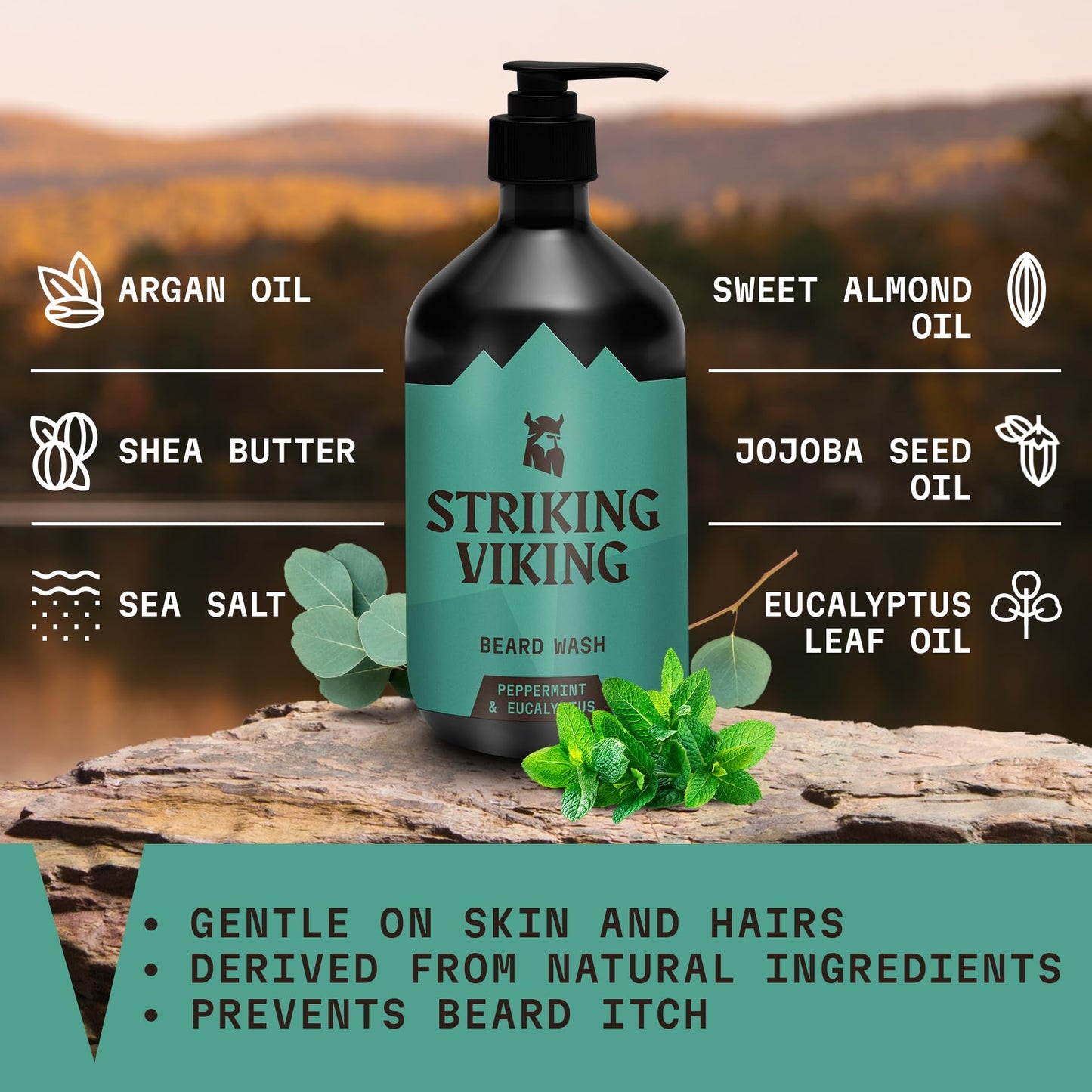 Striking Viking Beard Wash (17 oz) With Natural Peppermint & Eucalyptus Scent - Paraben & Sulfate-Free Deep Cleansing Shampoo For Beard Care Beauty & Personal Care Striking Viking