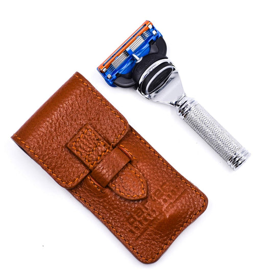 Parker Travel Fusion Safety Razor - Compact 2.75? Fusion-Style Razor with Luxurious Saddle-Leather Sheath & 1 Gillette Fusion Blade, Pocket-Friendly Beauty and Personal Care Parker Safety Razor