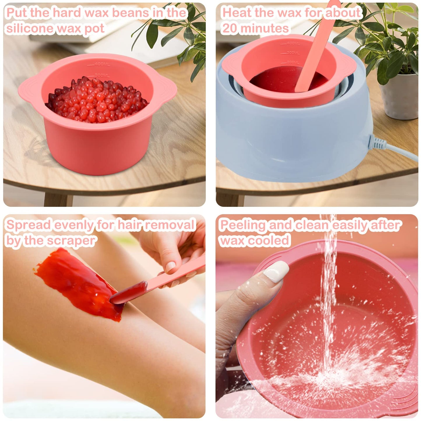 Silicone Wax Warmer Liners with Spatula Sticks - 2 Pcs Non-Stick Reusable Wax Melt Bowls for Hair Removal (Blue, Pink) Beauty and Personal Care HINGTAI