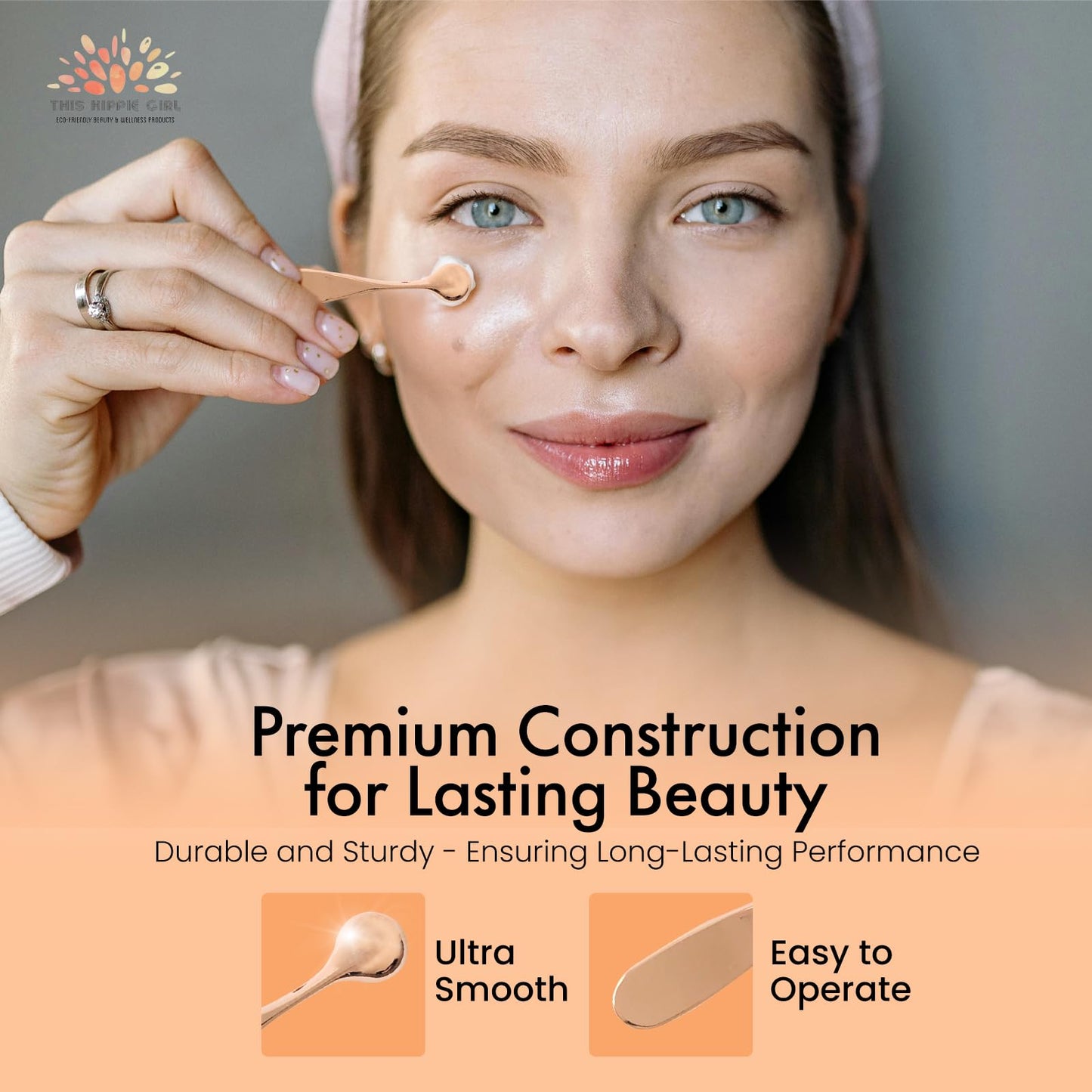 Rose Gold Eye Cream Applicator Tool for Puffy Eyes, Dark Circles, Eye Bags, Fine Lines | Under Eye Cream Massager Stick | Cooling Metal Eye Wand | Beauty & Personal Care Boho Aromatic