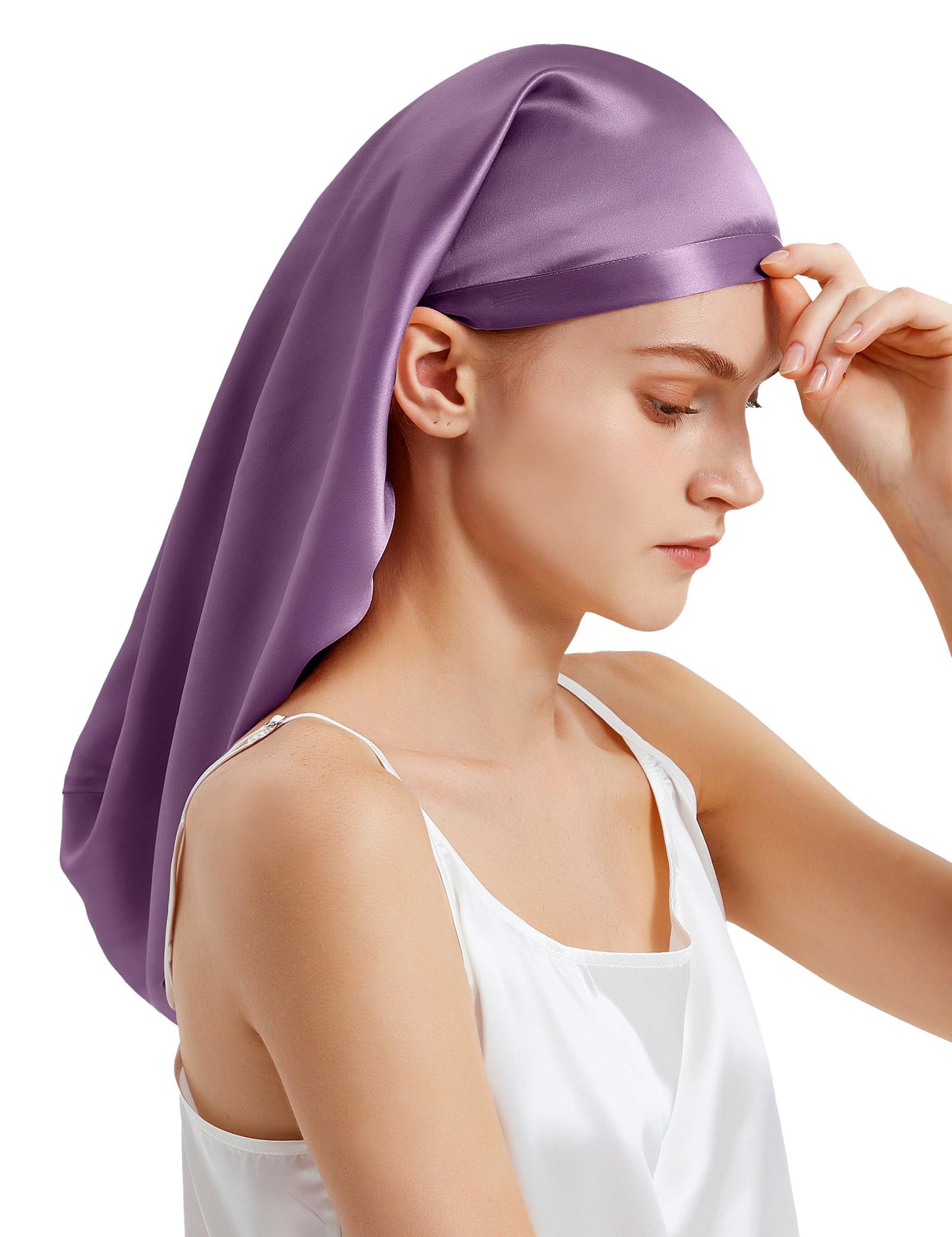 LilySilk 100% Silk Bonnet Mulberry 19 Momme Silk Sleep Cap Long for Curly Hair Night Cap for Sleeping, Silk Hair Wrap for Women Lavender Beauty and Personal Care LilySilk