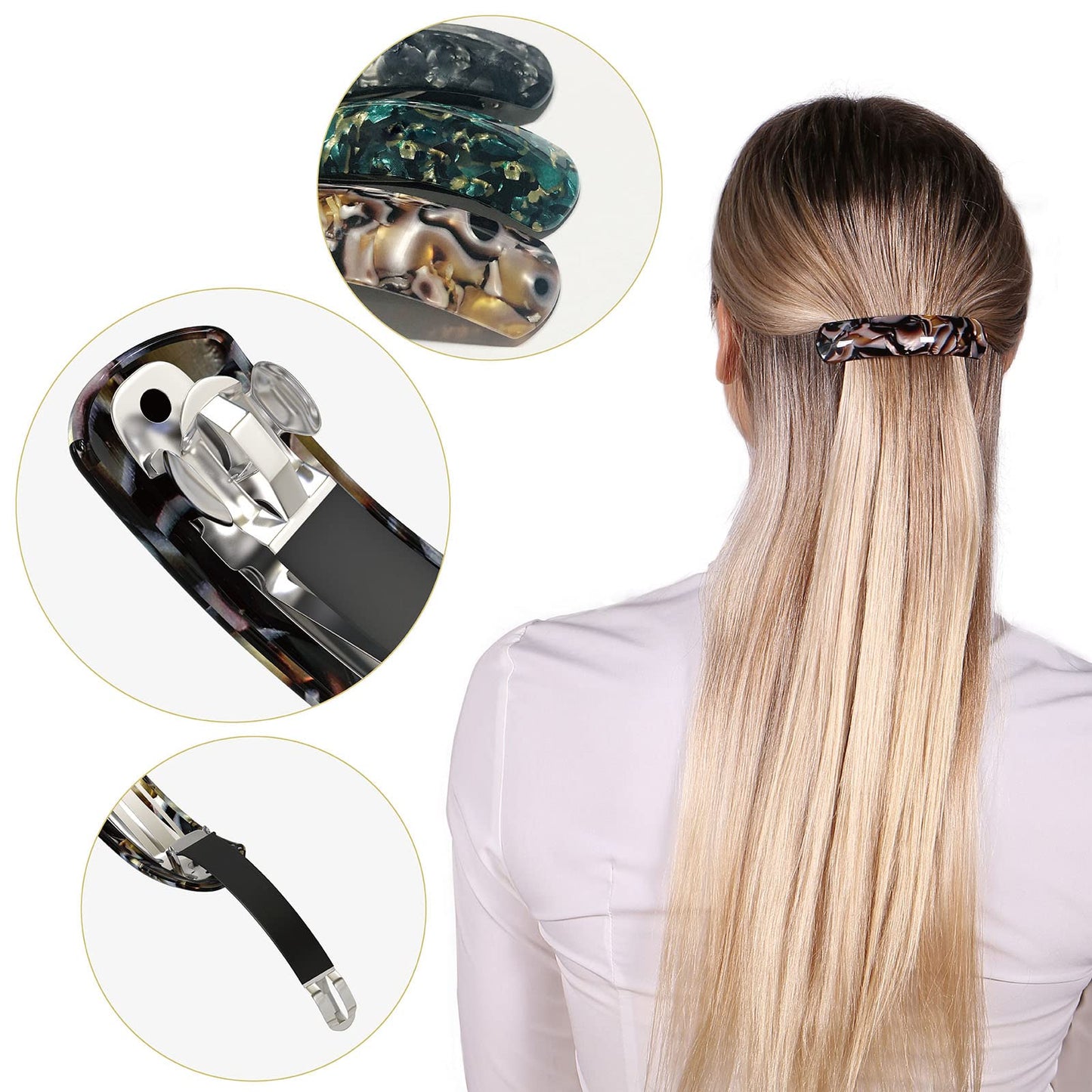 HYFEEL Large Hair Barrettes for Women Fine Thick Hair, French Barrette Hair Clips Ponytail Clamps Clasp Stylish Hair Accessories- 3Pcs (Black, Brown Beauty & Personal Care HYFEEL