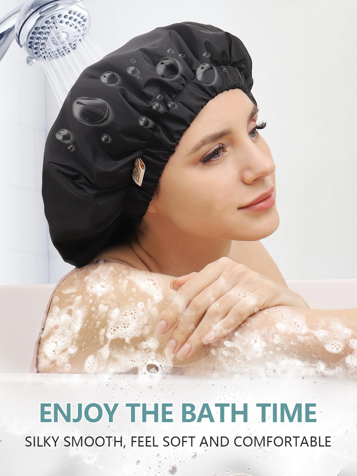 Years calm Reusable Waterproof Shower Caps for Women, Hair Caps for Showers, Double-Layer Elastic Design, for All Hairstyles, Travel-Friendly (black) Beauty and Personal Care Years calm