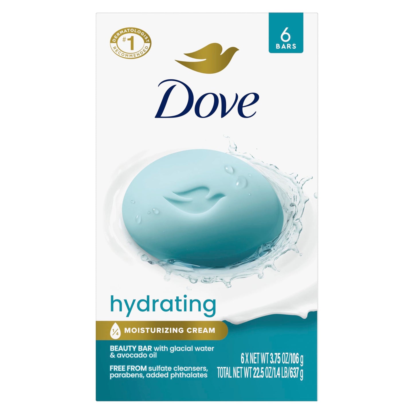 Dove Beauty Bar 6 Pack Hydrating with Glacial water & Avocado oil Cleanses & Hydrates 3.75 Oz Beauty & Personal Care Dove