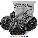 Shower Puff 4 Pack Black Bath Sponge Shower Loofahs Pouf Ball Nature Bamboo Charcoal Mesh Bulk Puffs Large, Shower Essential Skin Care by WhaleLife Beauty & Personal Care WhaleLife