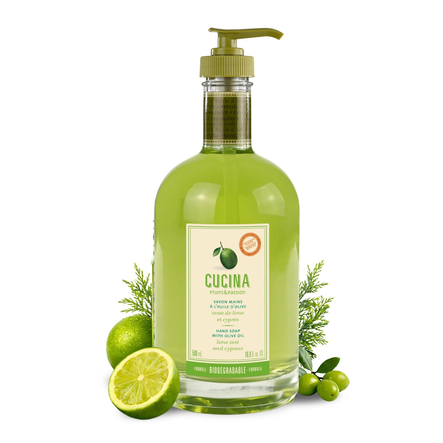 Cucina Fruits & Passion Kitchen Hand Soap, Lime Zest & Cypress, Natural Liquid Soap with Cold-Pressed Olive Oil, Moisturizing Formula in Refillable Beauty & Personal Care Fruits and Passion