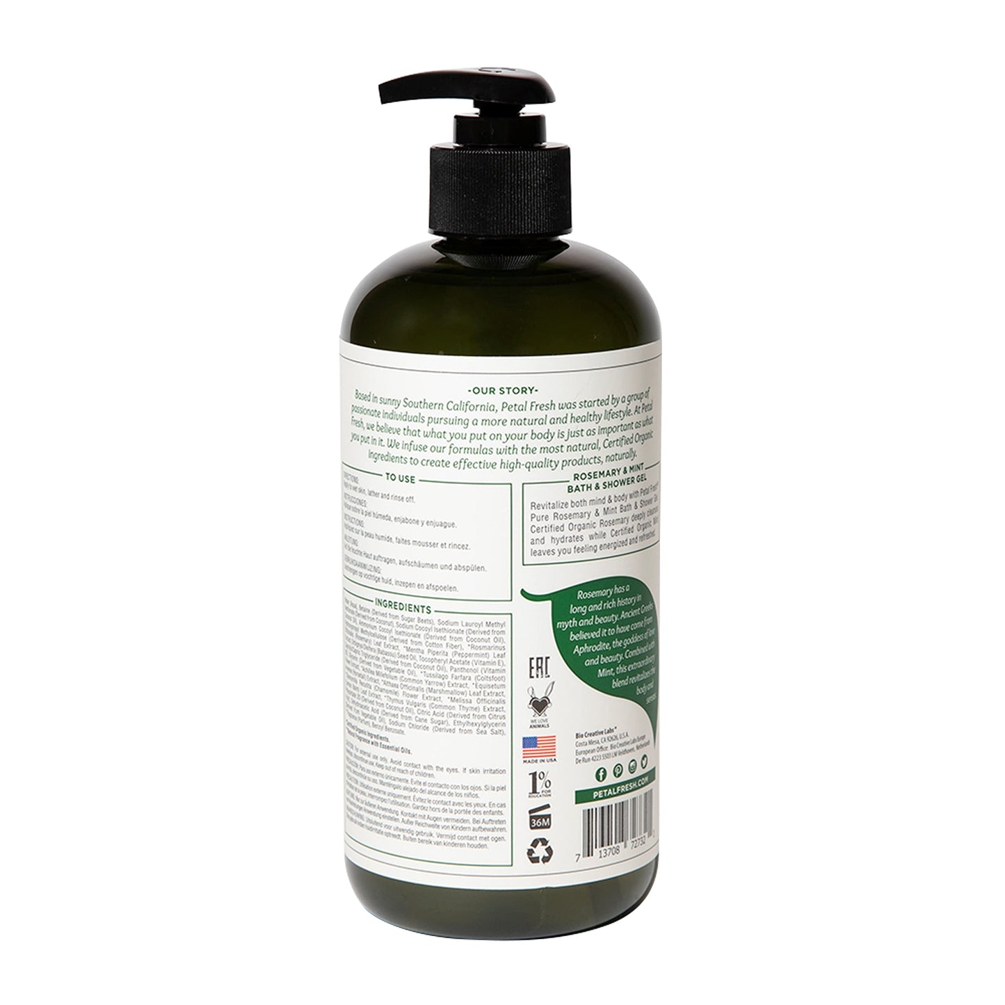 Petal Fresh Rosemary & Mint Bath & Shower Gel, Pure Energizing Body Gel, Daily Cleansing, Natural Body Care, Vegan and Cruelty Free, 16 oz Beauty & Personal Care Petal Fresh