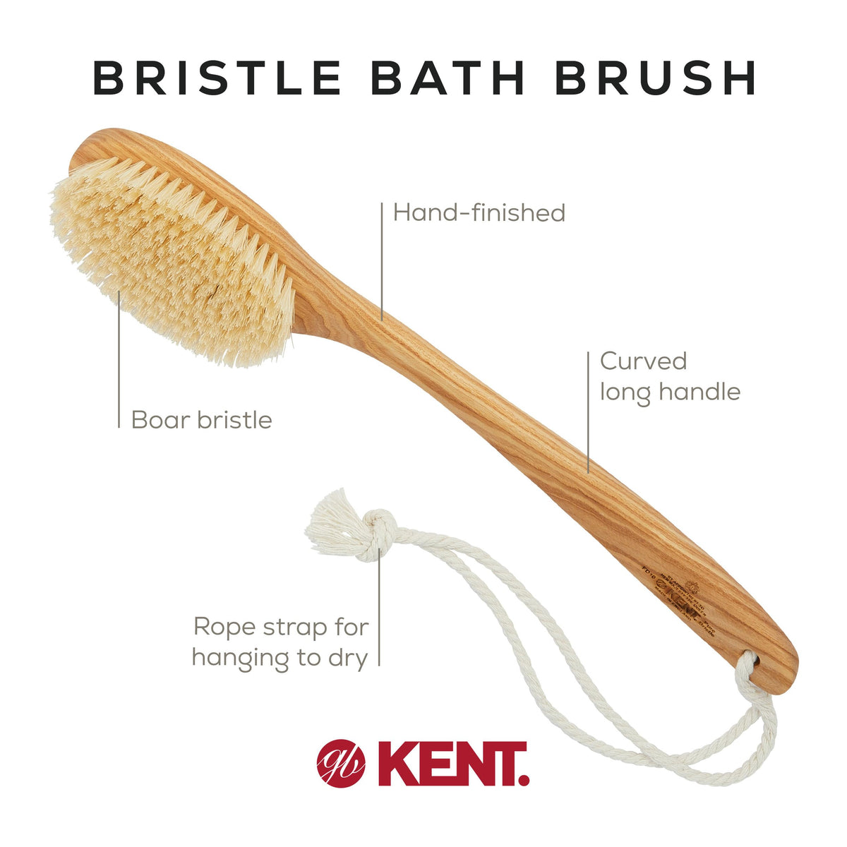 Kent FD10 Ashwood Back Scrubber for Shower Bath Brush and Body Scrubber Exfoliator - Boar Bristle Shower Brush for Body for Men and Women - Kent Brush Beauty and Personal Care KENT