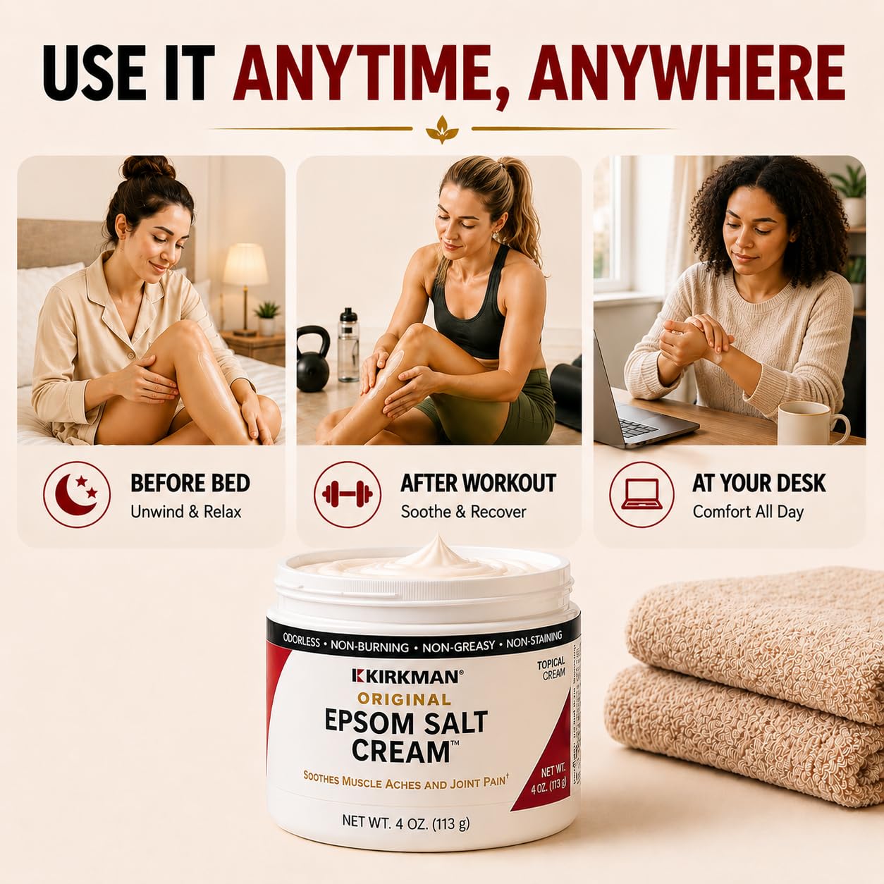 Kirkman - Epsom Salt Cream - 4oz Cream - Gluten Free - Casein Free Beauty and Personal Care Kirkman
