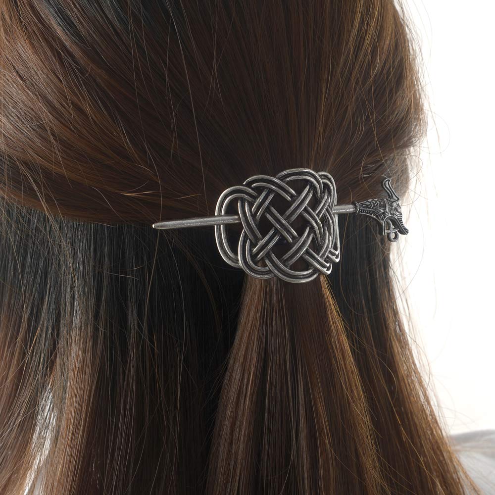 Viking Celtic Hair Clips Hairpins- Viking Hair Accessories Celtic Knot Hair Pins Antique Silver Hair Sticks Irish Hair Decor Accessories for Long Hair Beauty & Personal Care LQQQL