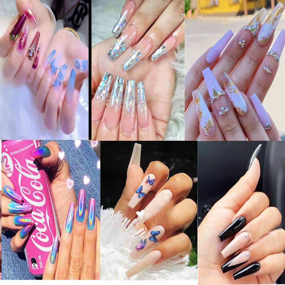 Natural Coffin Acrylic Nails-500pcs Half Cover Nails Coffin Shaped Ballerina Nails Tips Long Acrylic False Fake Nail Artificial, 10 Size with Box Beauty & Personal Care AM RONG MAGIC