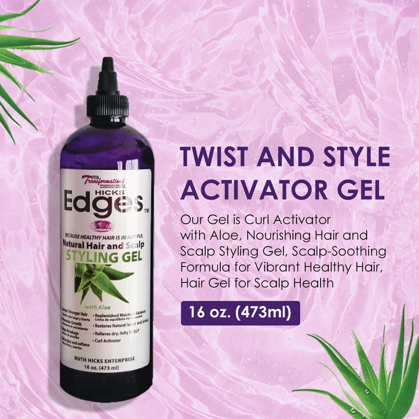 Hicks Edges Curl Activator, Definer Twist, Dry and Release Styling Gel with Aloe, Nourishing Scalp-Soothing Formula for Vibrant Healthy Hair (16 oz) Beauty & Personal Care Ruth Hicks Enterprise