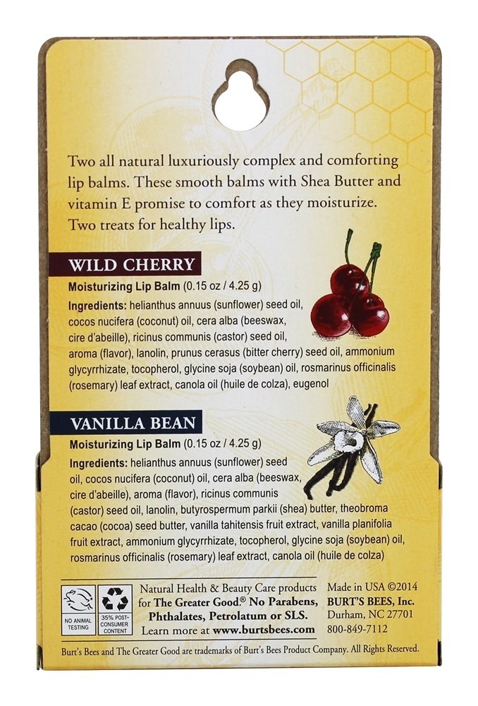 Wild Cherry & Vanilla Bean Moisturizing Lip Balm Twin Pack Beauty & Personal Care Burt's Bees