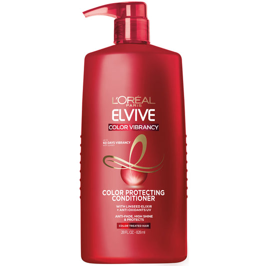 L'Oreal Paris Elvive Color Vibrancy Protecting Conditioner, for Color Treated Hair, Conditioner with Linseed Elixir and Anti-Oxidants, for Anti-Fade