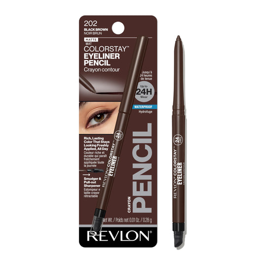 Revlon ColorStay Pencil Waterproof Eyeliner, Smudge-Proof, Eye Makeup with Built-In Sharpener, Stocking Stuffer for Women, 202 Black Brown, 0.01 oz Beauty & Personal Care REVLON