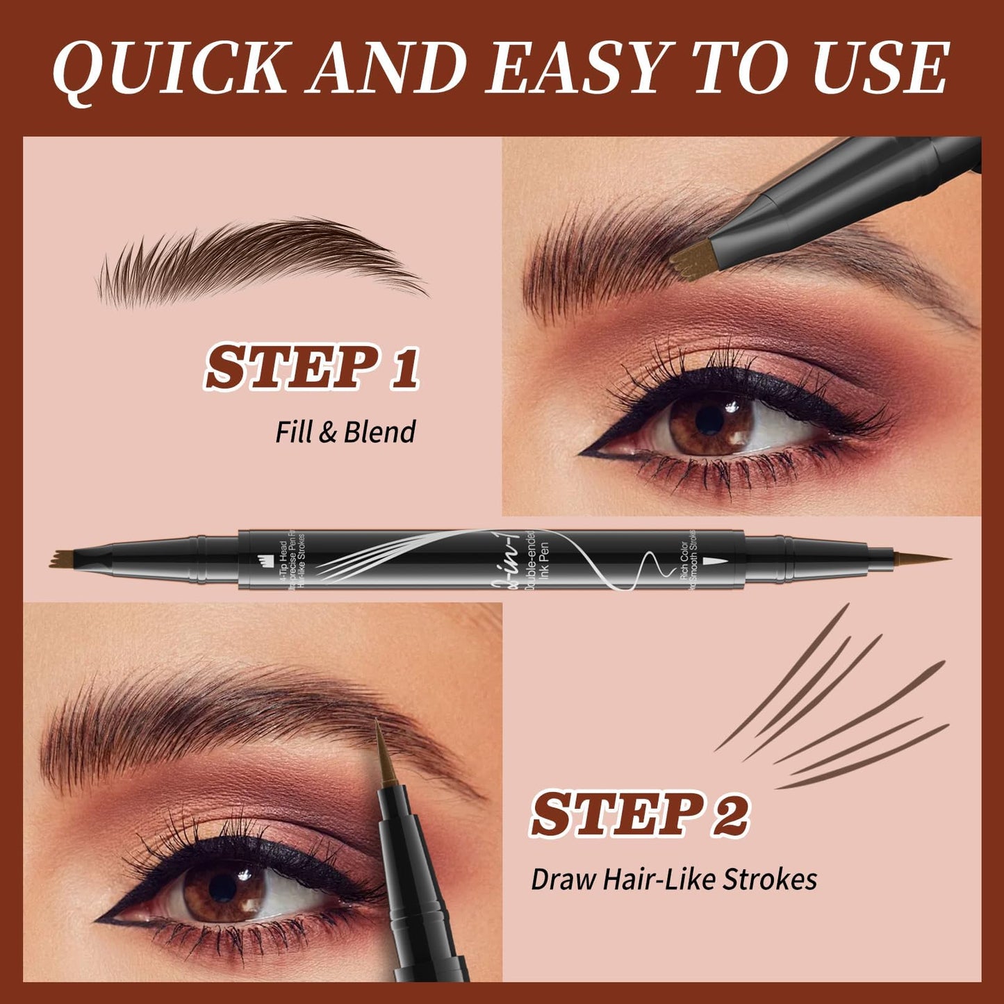 Two Eyebrow Pencils, 2025 NEW Waterproof Magic Eyebrow Pencil, Dual-Ended 3D Microblading Eyebrow Pen with 4 Tip & Eyebrow Brush, Makeup Long-Lasting… Beauty & Personal Care Dorlafamomo