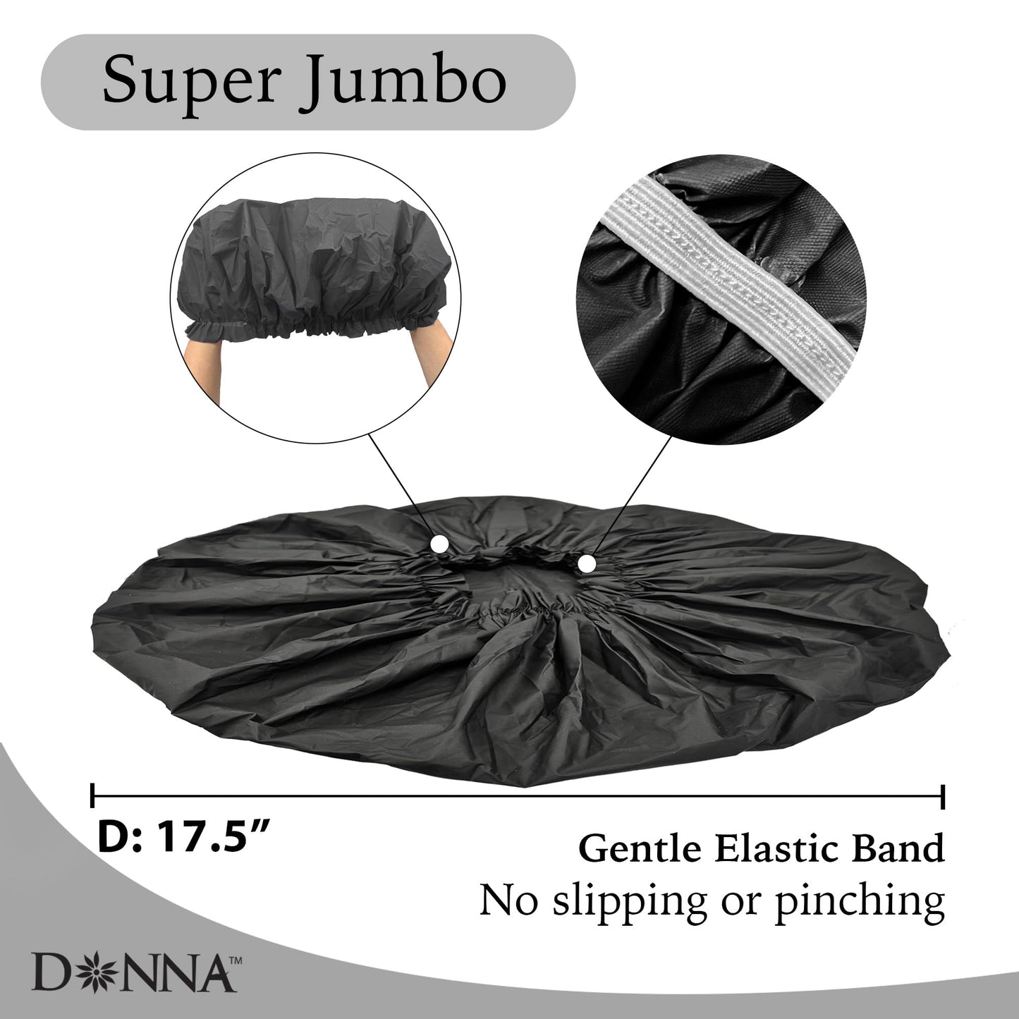 DONNA Super Jumbo Shower Cap - Comfortable Elastic Band, 100% Waterproof Hair Cap for Long Hair, Braids & Thick Styles, Reusable Big Shower Cap Beauty & Personal Care DONNA