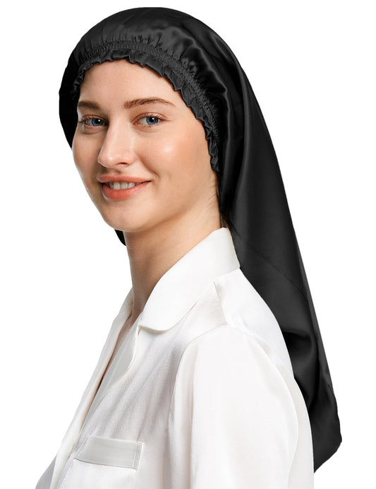 LilySilk Extra Long Silk Bonnet Sleep Cap for Women Soft Adjustable Hair Bonnet for Braids,Curly,Long Hair- Soft Elastic Band, Black Beauty and Personal Care LilySilk