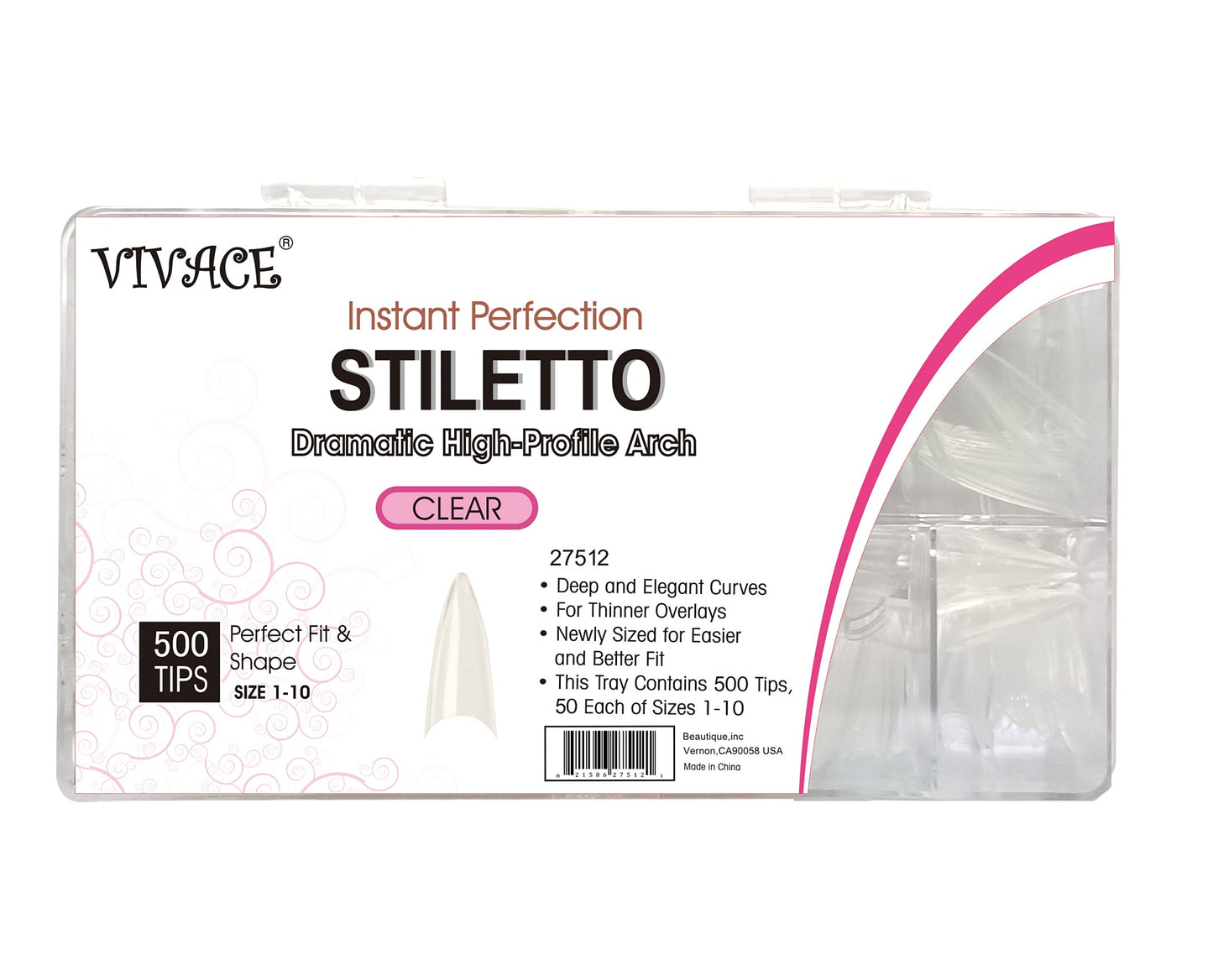 VIVACE Clear Stiletto 500 Acrylic False Fake Gel Nail Tips With Clear Plastic Case 27512 For Nail Salon Nail Shop (Clear Stiletto) Beauty & Personal Care Vivace